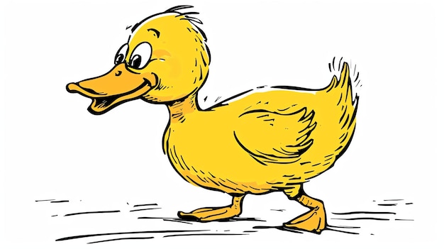 Esta é uma ilustração simples de um pato amarelo. O pato está voltado para a esquerda e tem uma expressão feliz no rosto.