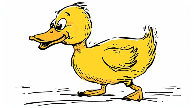 Foto esta é uma ilustração simples de um pato amarelo. o pato está voltado para a esquerda e tem uma expressão feliz no rosto.