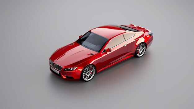 Esta é uma renderização 3D de um carro esportivo de luxo vermelho. O carro tem um design elegante e é mostrado em uma variedade de ângulos.