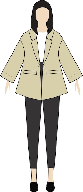 Esta ilustração de moda mostra uma senhora vestindo um trench coat destacando as roupas elegantes