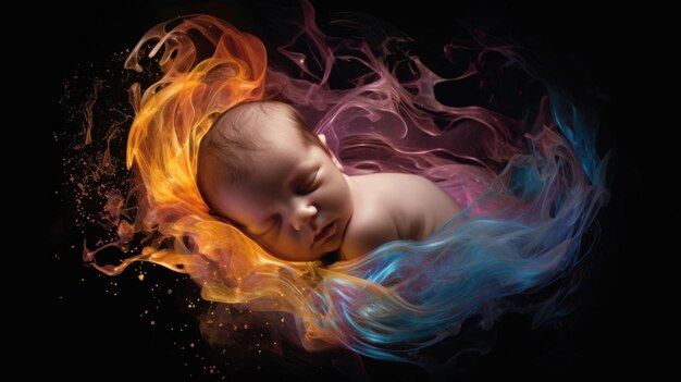 Foto esta imagem artística encapsula o primeiro grito de um recém-nascido usando motivos visuais hábeis para evocar ambos