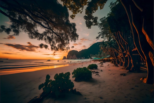 Esta imagem de tirar o fôlego captura a beleza da praia de Phuket durante a hora dourada.
