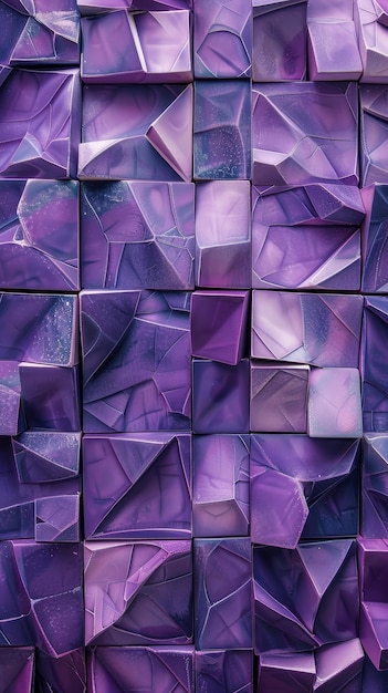 Esta imagem mostra um espantoso fundo de azulejos geométricos em tons vibrantes de violeta O padrão intrincado e o jogo de luz criam uma textura visual hipnotizante que cativou o espectador