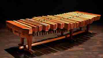 Foto esta imagem mostra uma marimba, um instrumento musical da família das percussões. consiste em um conjunto de barras de madeira afinadas dispostas em uma fila horizontal.