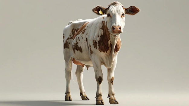 Foto esta imagem mostra uma renderização 3d realista de uma vaca a vaca está de pé em uma superfície branca contra um fundo bege