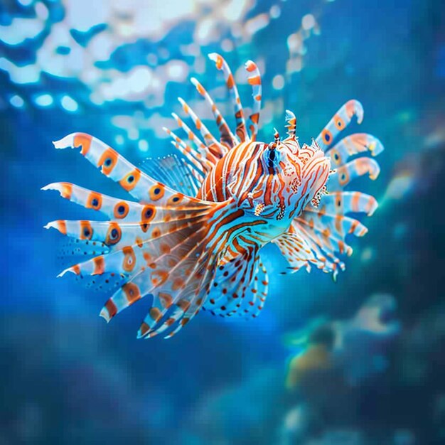 está nadando en el agua y es un pez pez león rojo