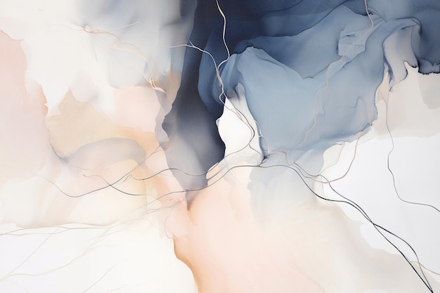 Esta pintura acrílica abstrata combina magistralmente gradientes quentes de pêssego com tons azuis frios