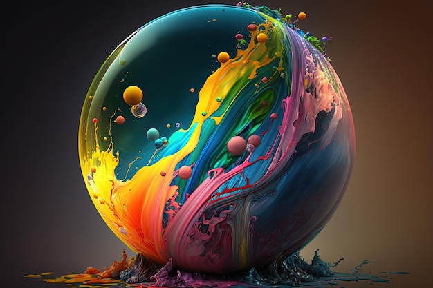 Esta pintura transmite a beleza de uma esfera colorida composta de cores brilhantes As cores parecem se misturar umas com as outras e criar um efeito atraente 8 estilos gráficos ricos Conceito de arte AI