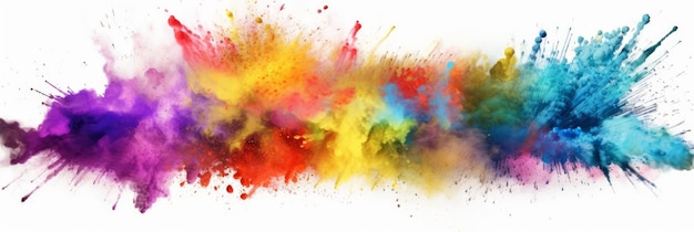Se está rociando una colorida explosión de pintura en un fondo blanco