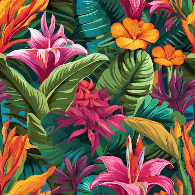 Foto esta vibrante plantas tropicais padrão seamless para o seu próximo projeto de design gráfico ia geradora
