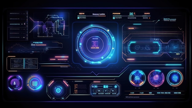 Establecer elementos 2021 para la interfaz HUD HudGUI para el diseño de fondo del juego Fondo tecnológico Datos digitales IA generativa