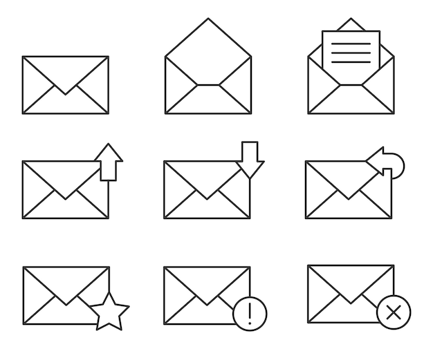 Foto establecer iconos de sobre letra plantilla vectorial de icono de sobre elemento símbolo de correo signo de correo para diseño web o impreso
