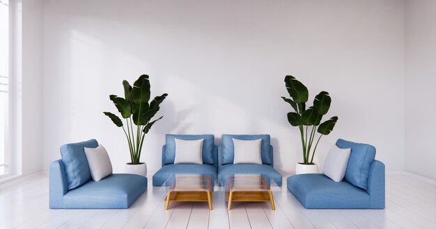 Establecer sillón de estilo japonés en la pared blanca de la habitación