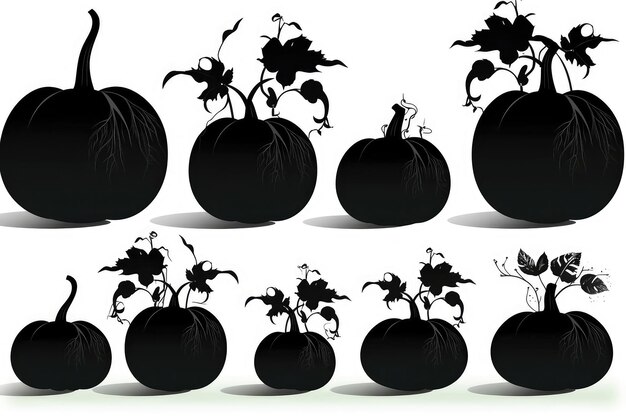 Establecer siluetas de calabazas negras sobre fondo blanco AI generativa de Halloween