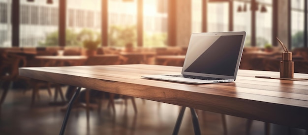 Establecimiento de un espacio de trabajo acogedor con computadora portátil en Sunlit Cafe