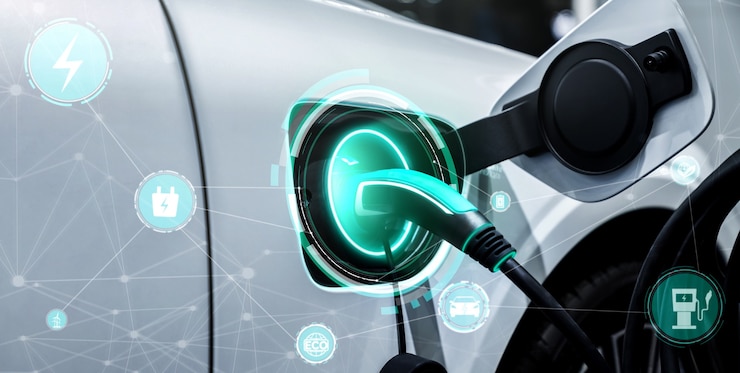 Foto estação de carregamento de ev para carro elétrico no conceito de energia verde alternativa