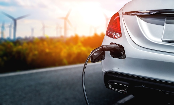Foto estação de carregamento de ev para carro elétrico no conceito de energia verde e energia ecológica