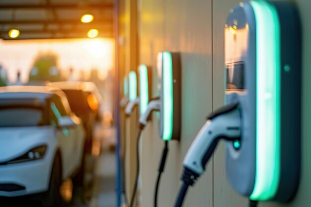 Estação de carregamento de veículos elétricos conectada à IA geradora de energia limpa do carro