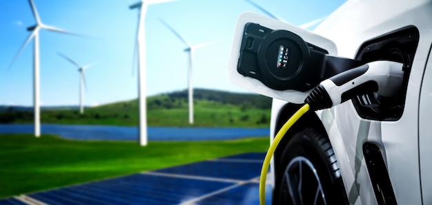 Estação de carregamento EV para carro elétrico no conceito de energia sustentável verde