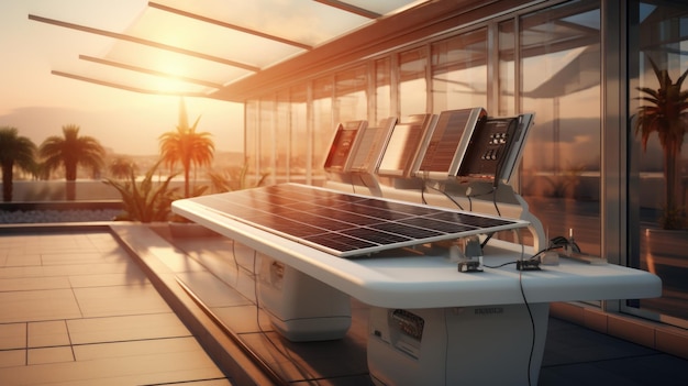 Estação de carregamento movida a energia solar para dispositivos eletrônicos criada com tecnologia Generative AI