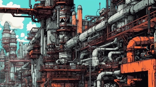 Estação de energia industrial moderna Conceito de fantasia Pintura de ilustração