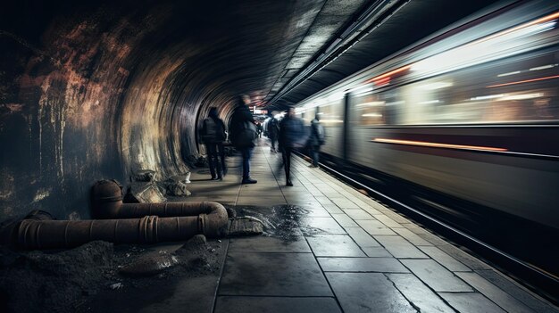 Foto estação de metrô com coroa de pessoas