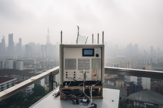 Estação de monitoramento da qualidade do ar com detector de poluição e coleta de dados