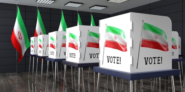 Estação de votação do Irã com muitas cabines de votação conceito eleitoral ilustração 3D