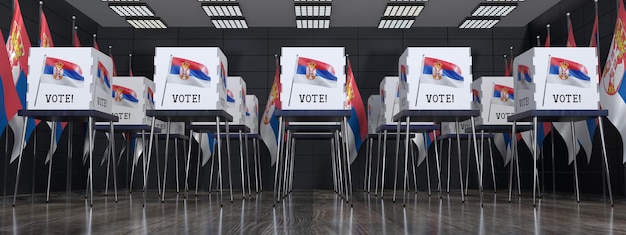 Estação de voto da Sérvia com muitas cabines de votação ilustração 3D do conceito eleitoral