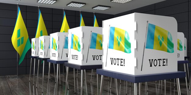 Estação de voto de São Vicente e Granadinas com muitas cabines de votação conceito eleitoral ilustração 3D