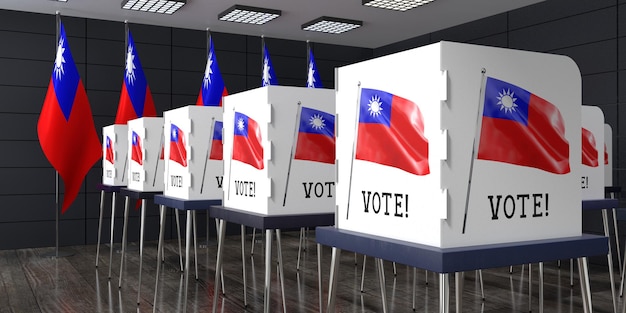 Estação eleitoral de Taiwan com muitas cabines de votação ilustração 3D do conceito eleitoral