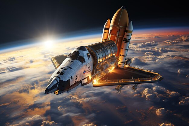 Foto estação espacial guerra espaço ônibus espacial orbitando o planeta terra gerado com ia