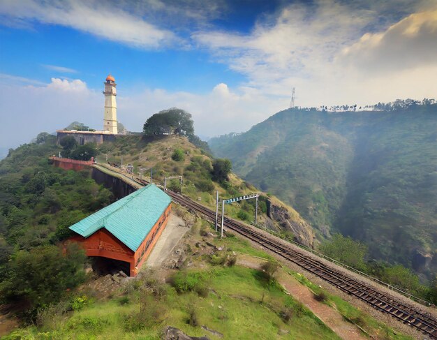 Estação ferroviária no topo da colina