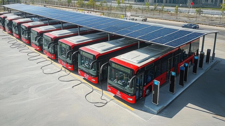 Estación de carga de autobuses eléctricos con paneles solares