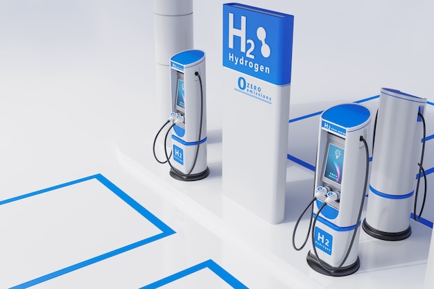 Estación de carga de automóviles de combustible de hidrógeno diseño de concepto visual de color blanco