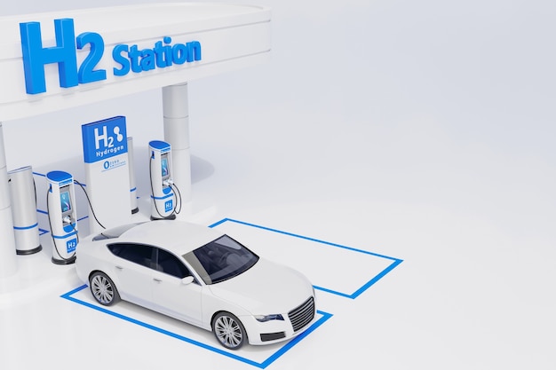 Estación de carga de automóviles de combustible de hidrógeno diseño de concepto visual de color blanco