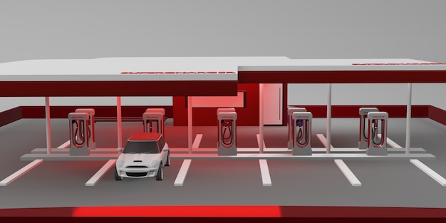 Estación de carga batería de coche eléctrico nueva tecnología de energía concepto ilustración 3d