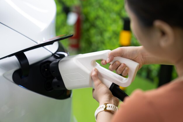 Foto estación de carga ev para coche eléctrico