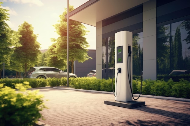 Estación de carga Ev concepto moderno de ahorro de energía