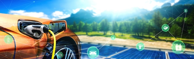 Foto estación de carga de vehículos eléctricos para coche eléctrico en concepto de energía verde sostenible
