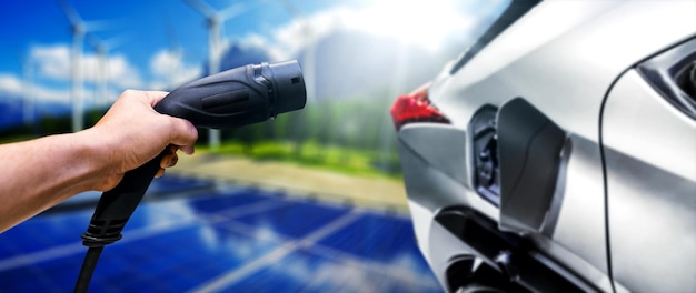 Estación de carga de vehículos eléctricos para coche eléctrico en concepto de energía verde sostenible