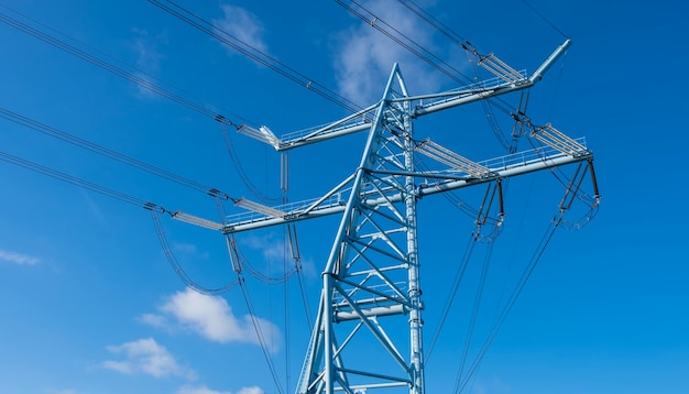 Foto estación eléctrica sistema de energía fábrica generador almacenamiento cielo azul sol