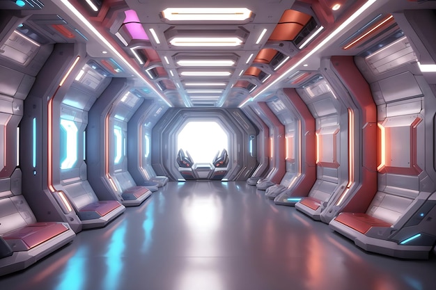 Estación espacial o nave espacial estilo ciencia ficción pasillo o habitación sensación metálica Diseño ciencia ficción ultramoderno