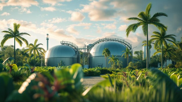 Foto estación o fábrica moderna de biogás planta de biogaso energía sostenible