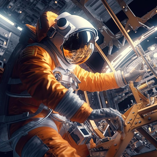 Estación de reparaciones de cosmonautas en el espacio ultraterrestre