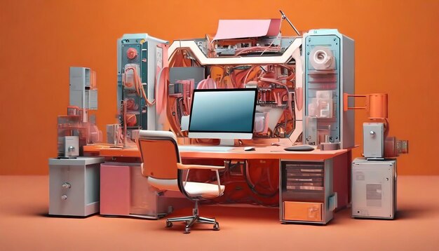 Estación de trabajo 3D con computadora y dispositivos periféricos