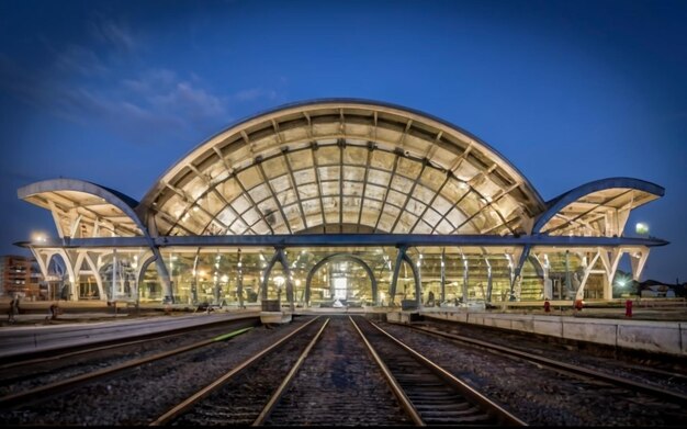 Foto estación de tren abandonada arquitectura anticuada desapareciendo generada por la ia