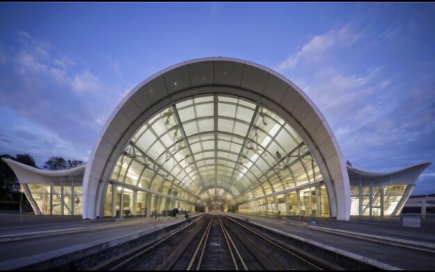 Estación de tren abandonada arquitectura anticuada desapareciendo generada por la IA