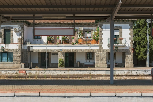 Estación de tren decorada con plantas.