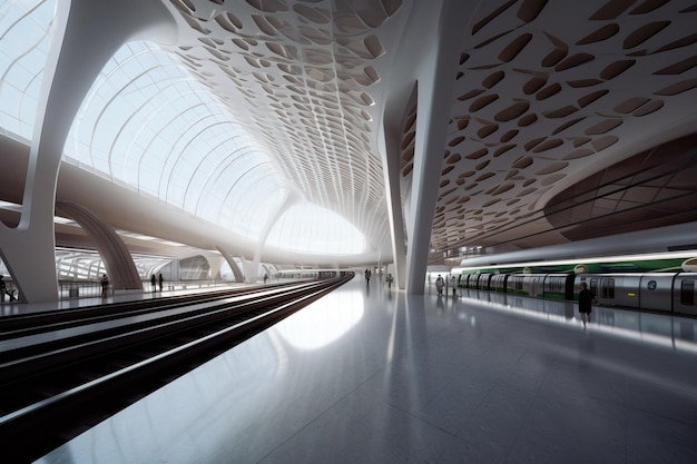 Una estación de tren con un tren en la vía y un tren en la vía.